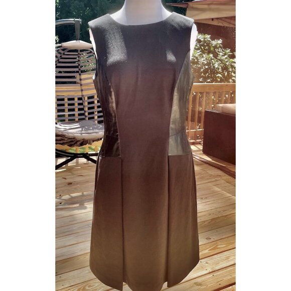 Lauren Ralph Lauren Black Faux Leather Trim Sheath Sleeveless Dress Sz 10 - Picture 1 of 11